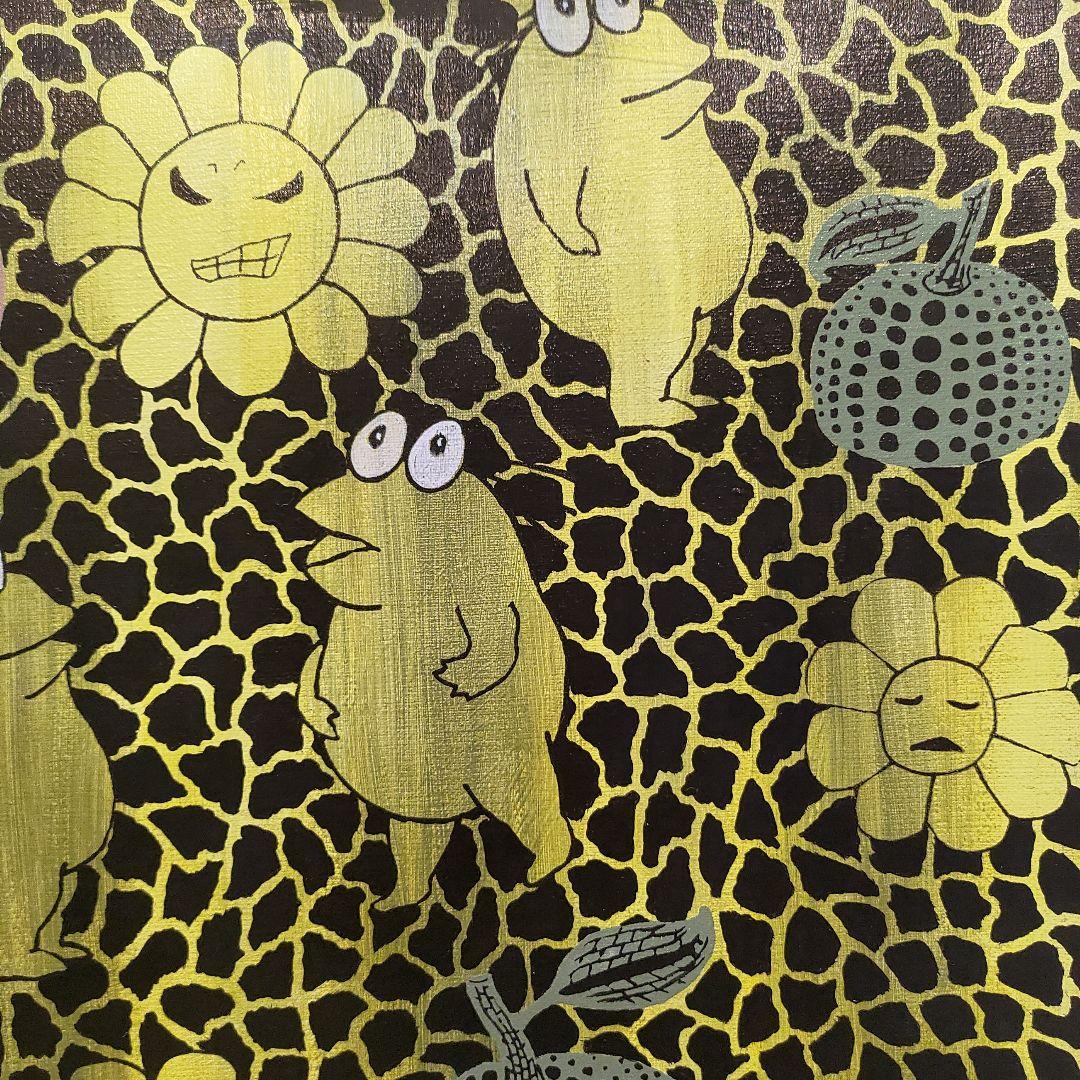 内山田画廊　s6号　アクリル画 キャラクターと花のデザイン