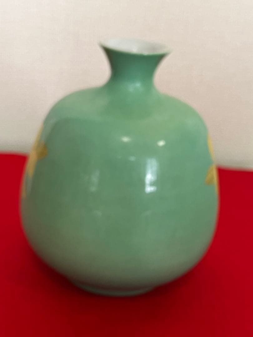 【年末特価】 人間国宝 吉田美統 釉裏金彩 椿文 花生 Y29 共箱 共布 真作