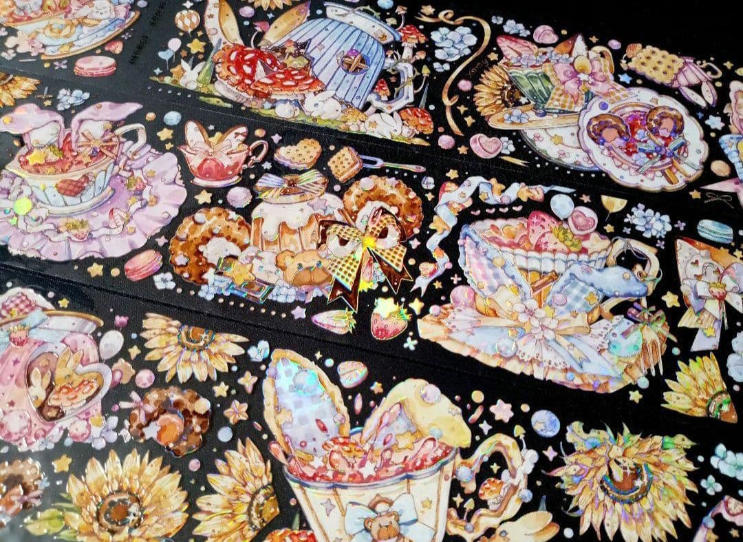 巻売 488★ 海外 マスキングテープ マステ PET 装飾 動物 紅茶 虹光