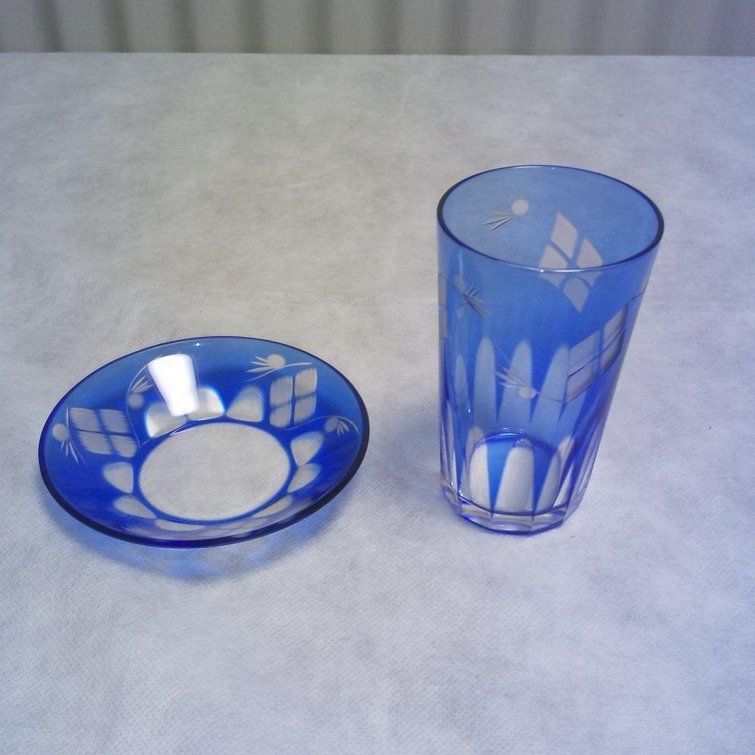 切子グラス&ソーサー6客組 昭和初期 ヴィンテージ