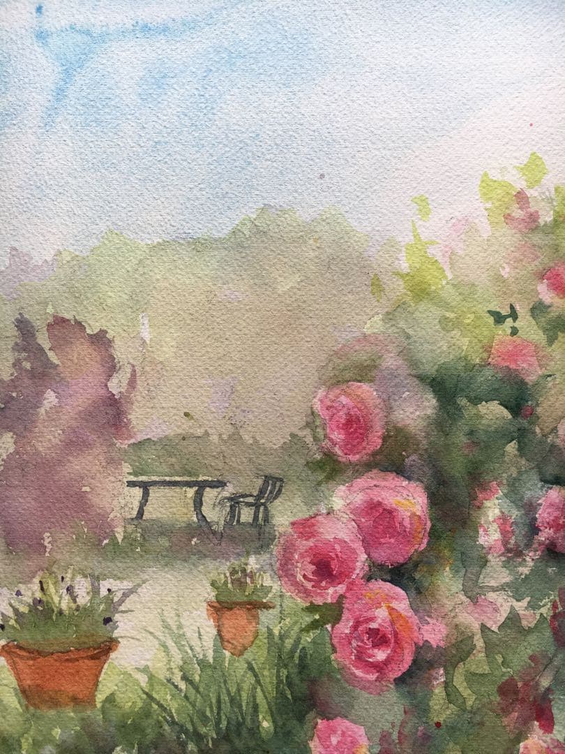 透明水彩画原画夢見るローズガーデン