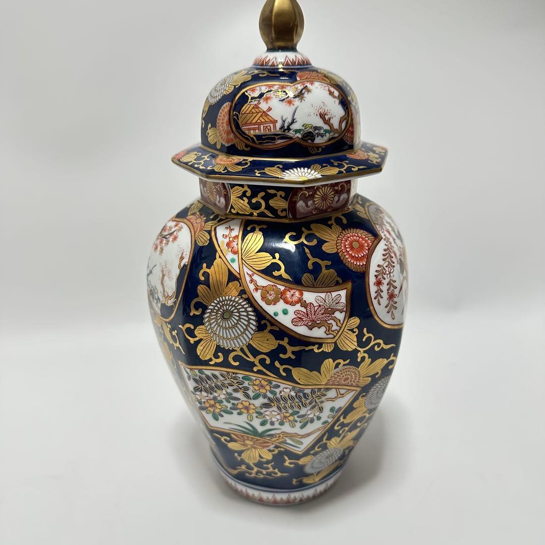 其泉 豪華な沈香壺 琳派古伊万里 美術有田焼 賞美堂其泉窯 染錦金彩琳派図