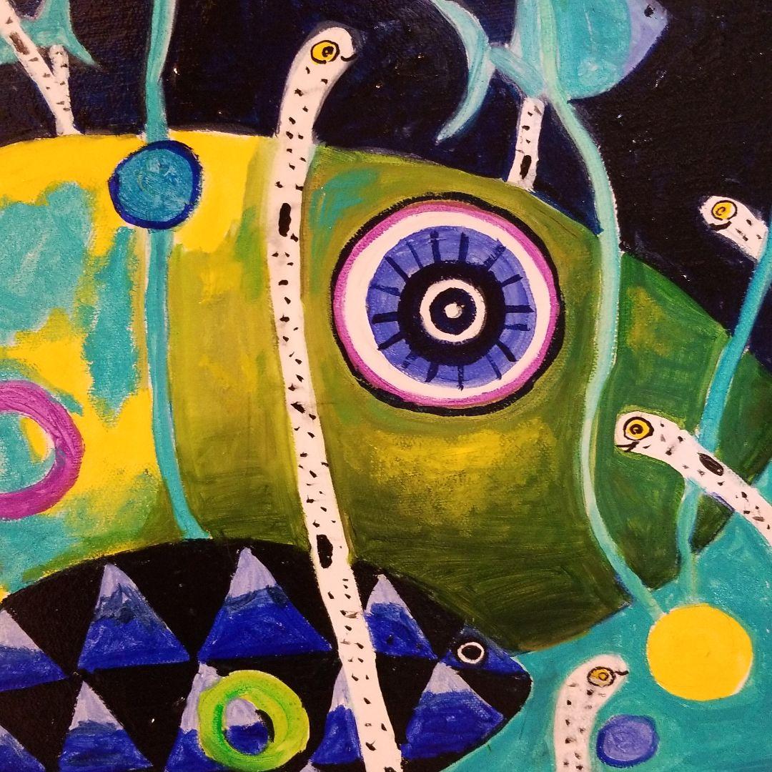 油絵　けい　チンアナゴの間を泳ぐ仲良し魚