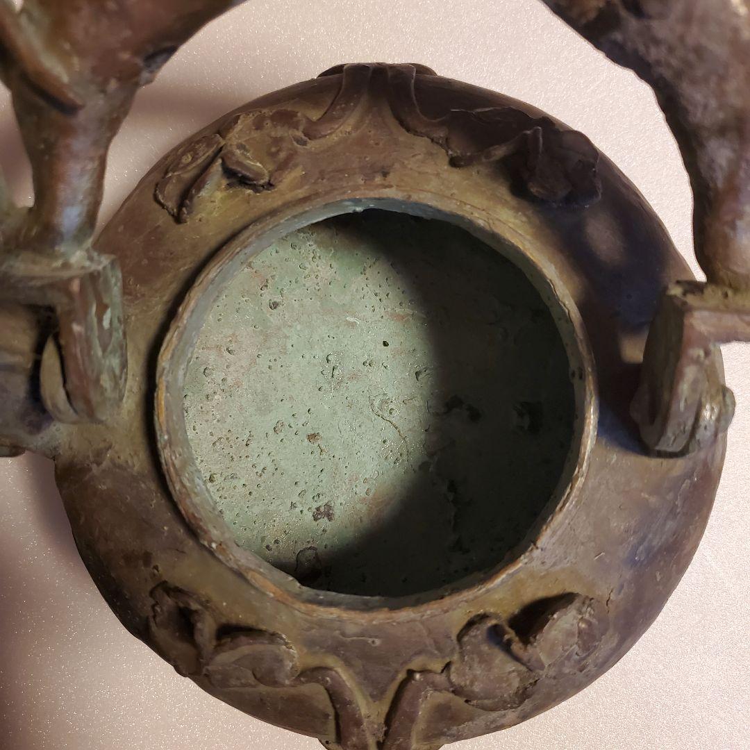 中国古玩　古銅製　双龍頭　香炉　希少品