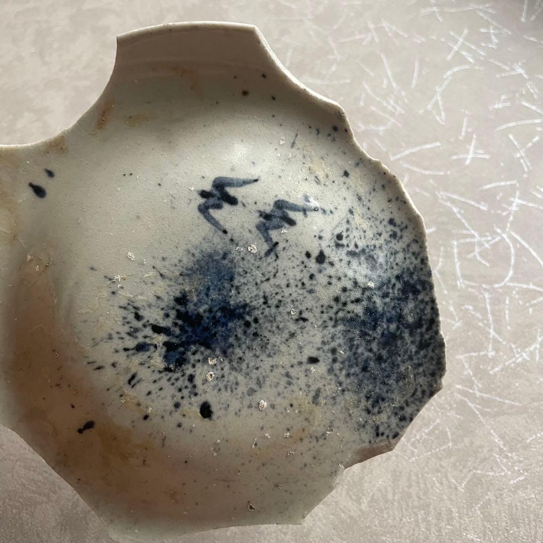 【研修中】初期伊万里吹墨千鳥皿陶片 天狗谷窯