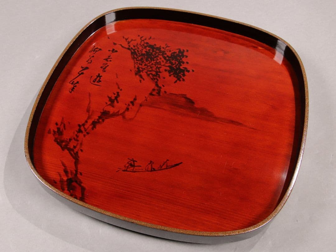 CG100 能登國輪島 布着本堅地 図替会席膳 五客 足付 木製漆器 雨宮桂月