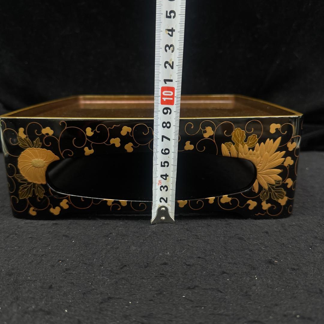 茶道具 金彩菊花蒔絵 重台 四方盆　共箱
