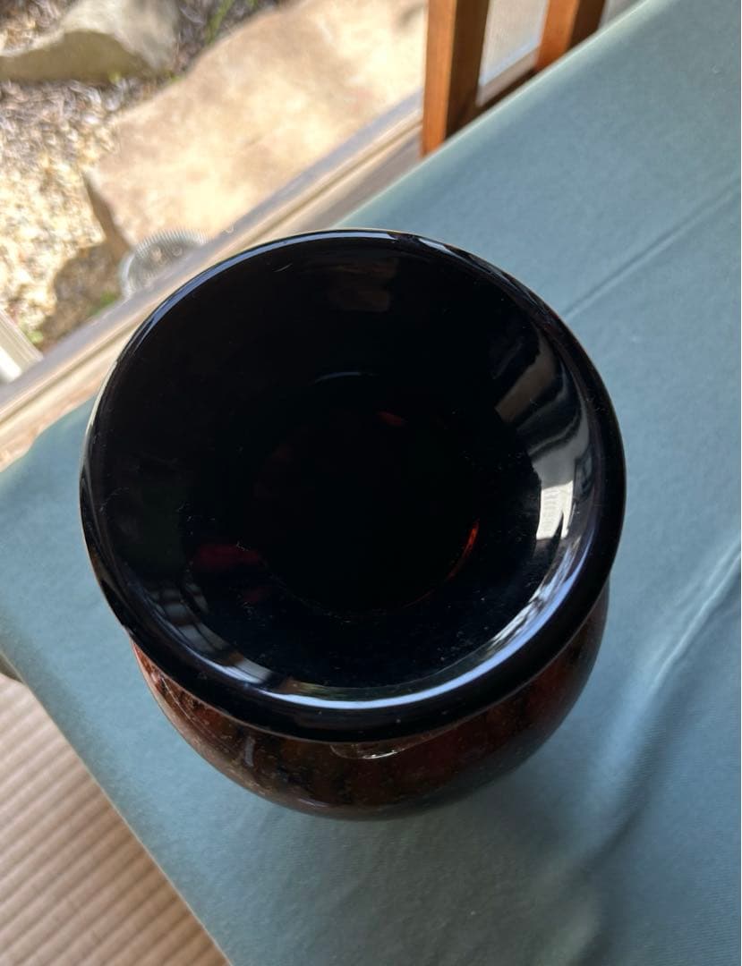 昭和レトロ オレンジ色と黒のガラス花瓶と小物入れセット