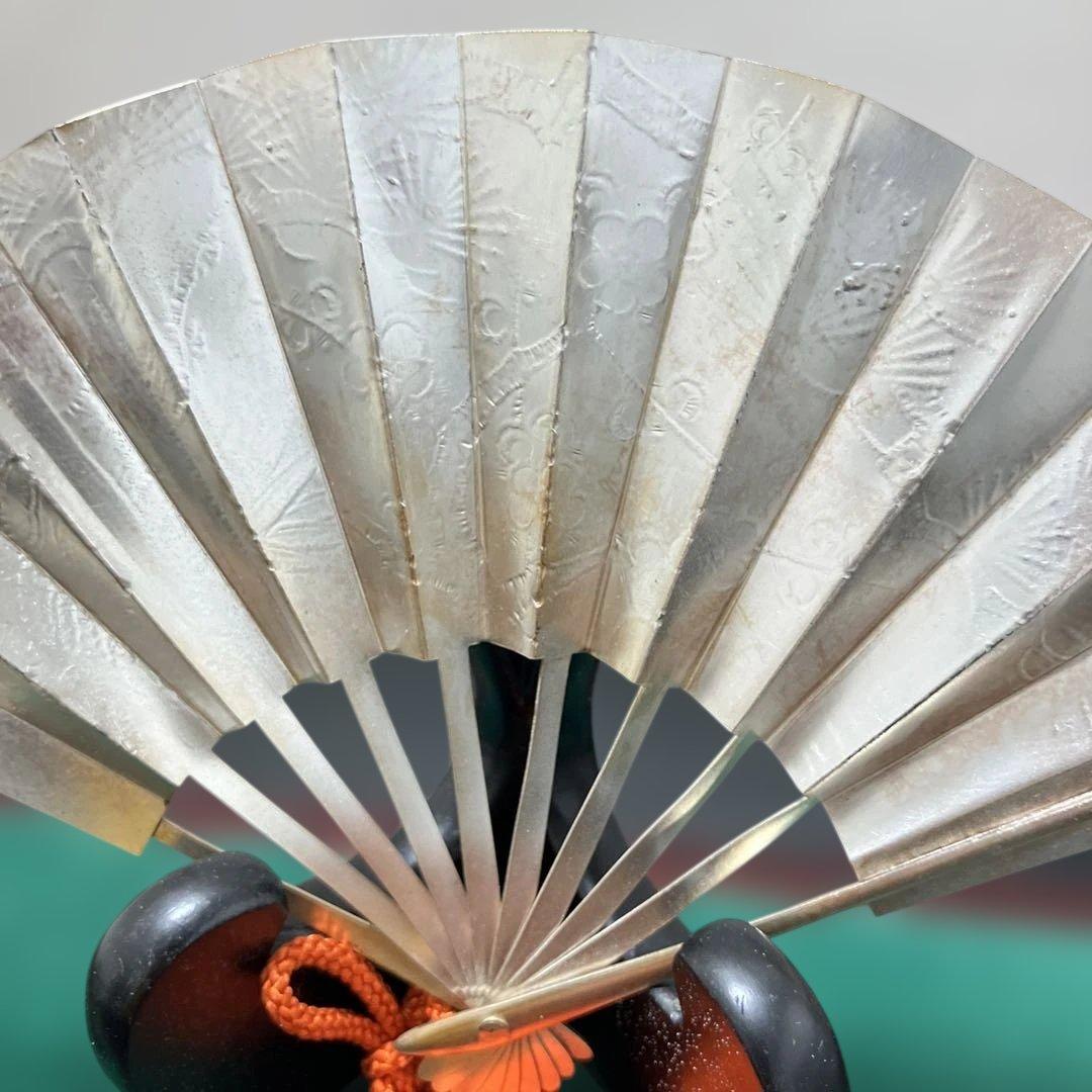 (12-216)純銀製扇子 雲山作木製台座ケース付き