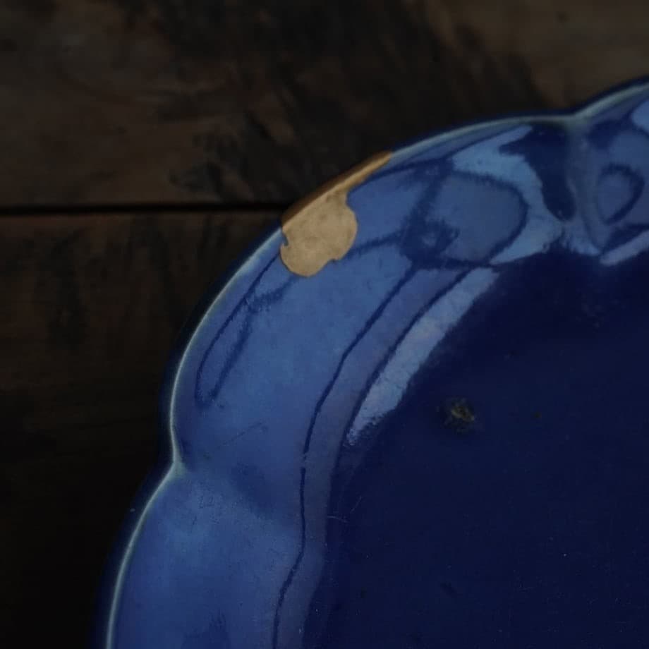 古伊万里瑠璃釉皿 本金継ぎ / 江戸時代後期
