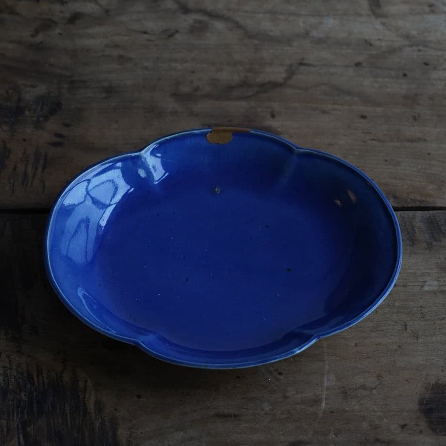 古伊万里瑠璃釉皿 本金継ぎ / 江戸時代後期