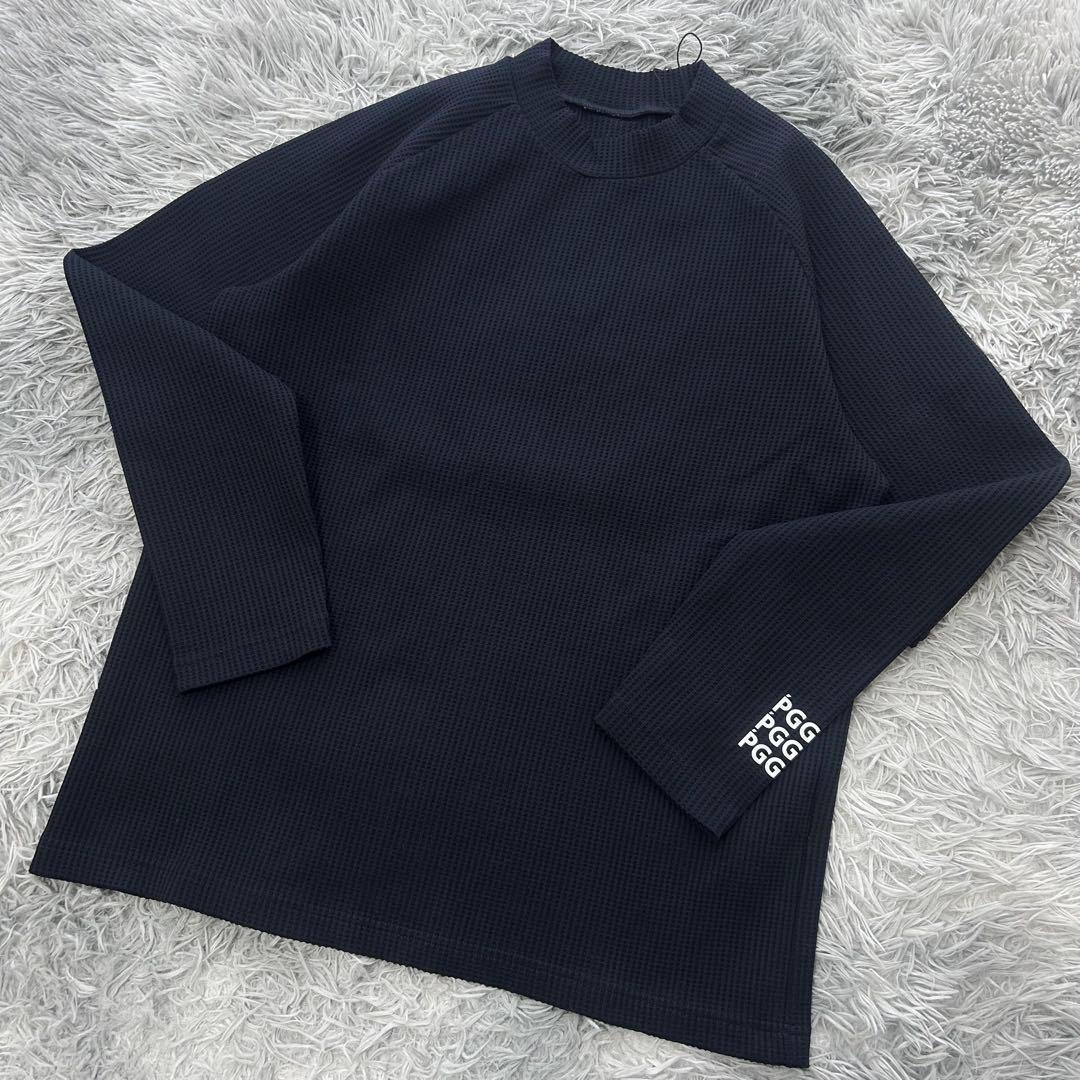 新品　PGG パーリーゲイツ　モックネック　長袖シャツ　ワッフル生地　ネイビー