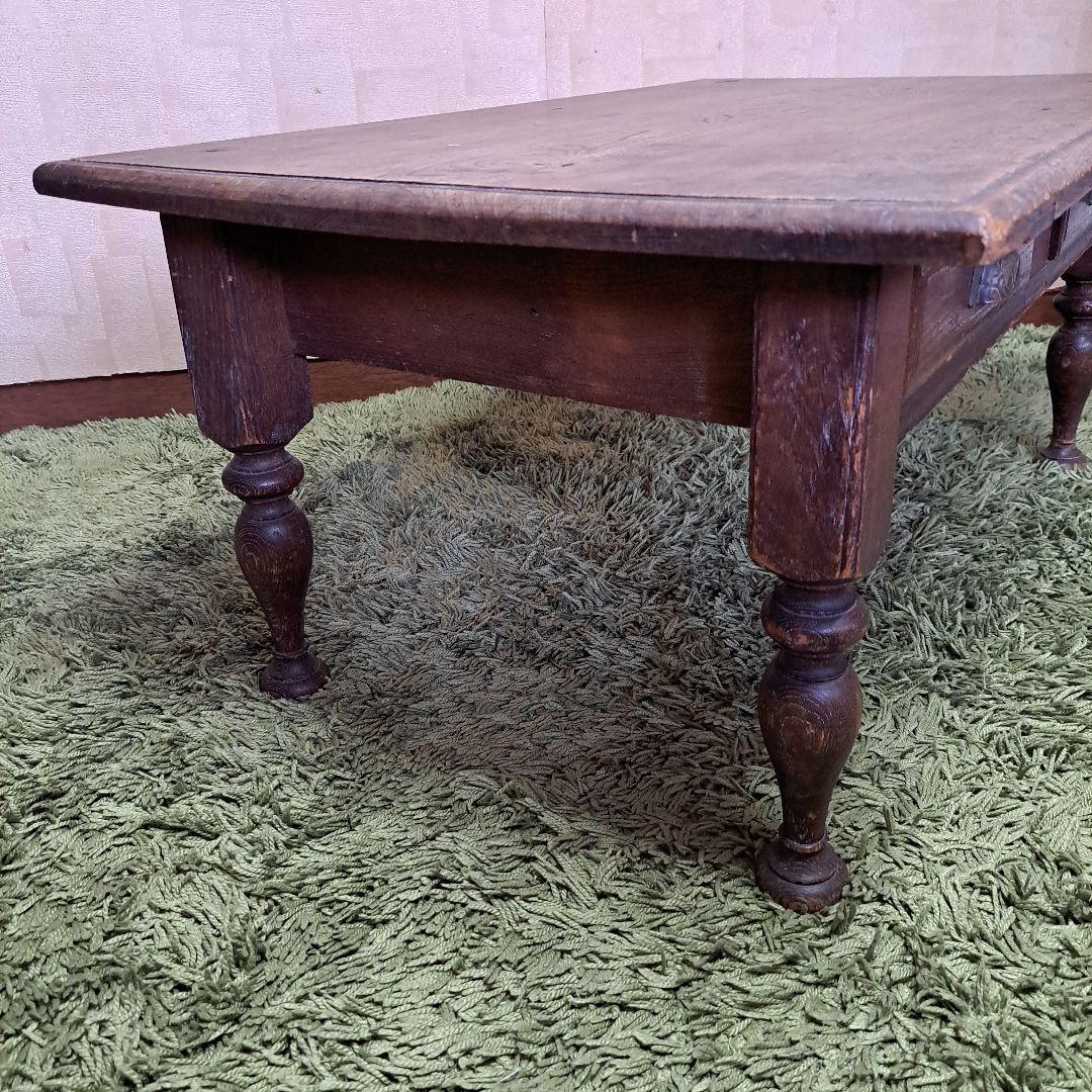 昭和レトロ　ヴィンテージ　木製　文机　飾り台　天板一枚板　ろくろ脚