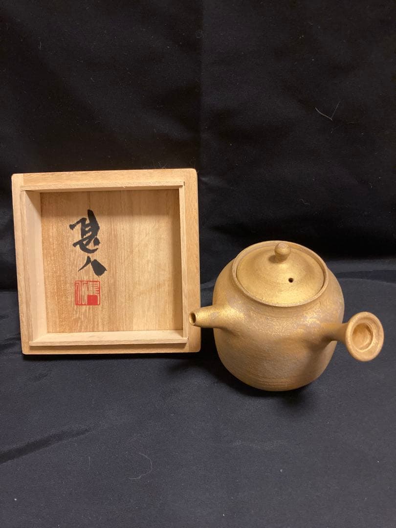 名工 小川甚八 金彩急須 共箱入 笠間焼 芸術的フォルム 極上のキレ 煎茶道具