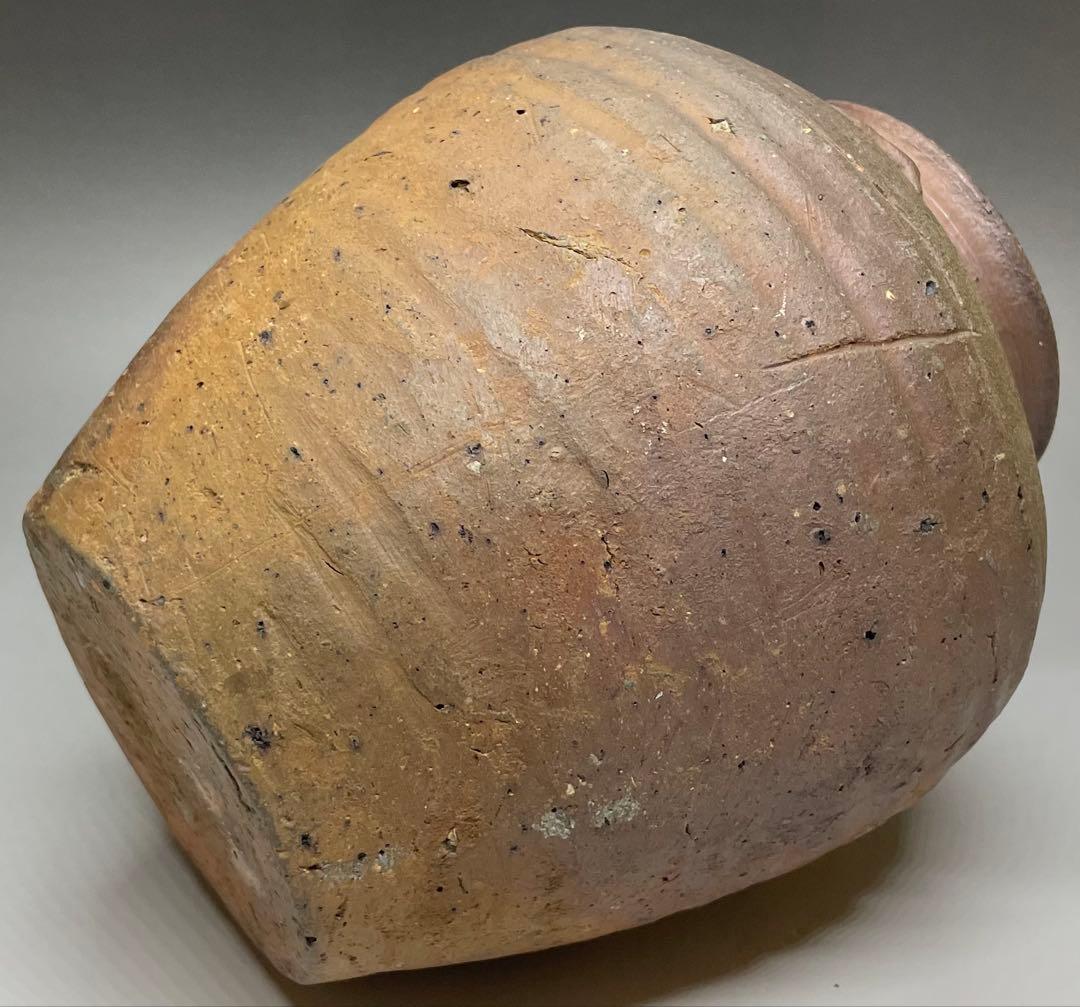 古備前　室町〜桃山時代　三耳壺　種壺　窯印有　箱付(四方桟盛蓋) 　y312