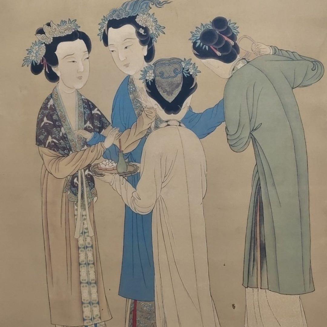 中国画 唐寅 仕女図 掛軸｜絹本・人物画｜実物撮影｜中堂サイズ｜床の間・和室装飾