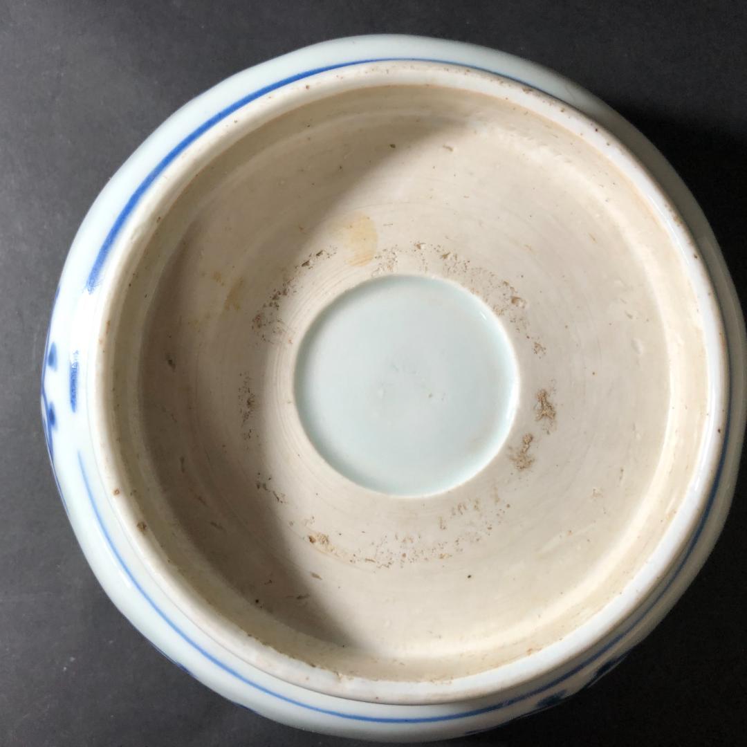 古伊万里　染付　微塵文様に丸文松竹梅文様　六寸鉢　輪花鉢　盛鉢