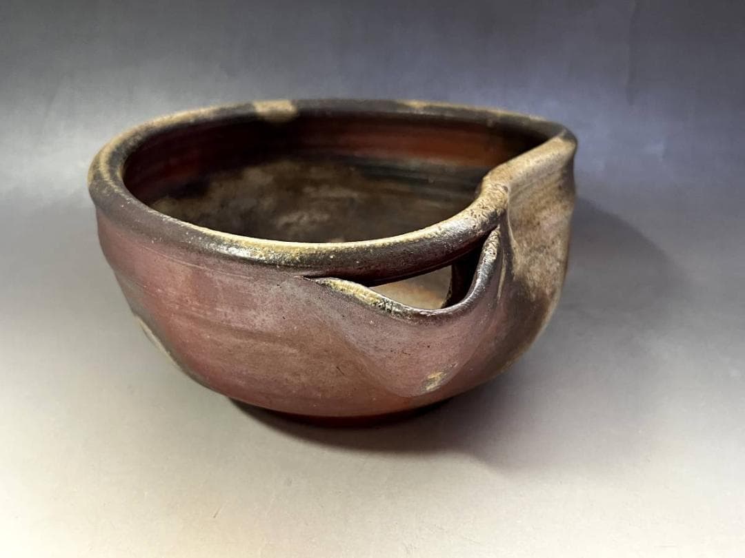 片口■古備前焼 孝 享 歪み菓子鉢 共箱 菓子器 酒器 古美術 時代物 骨董品■