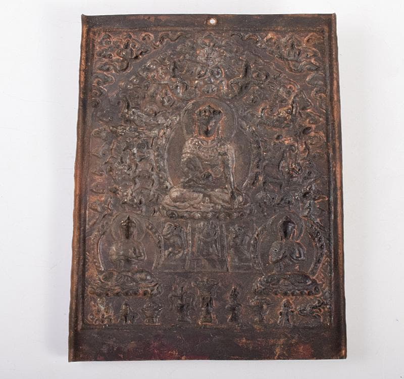仏教美術　古銅　掛け仏　銅板レリーフ　額装　V　R4916