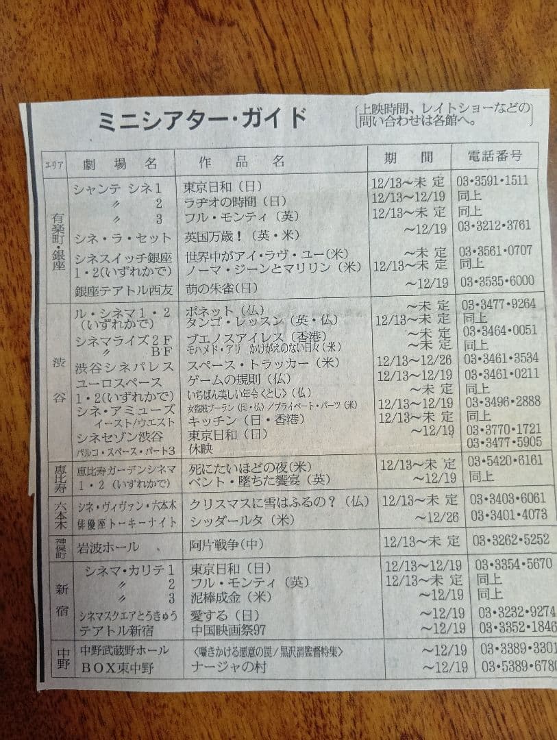 １９９７年映画フルモンティ四点セット　プログラム．チケット.朝日新聞の評とガイド