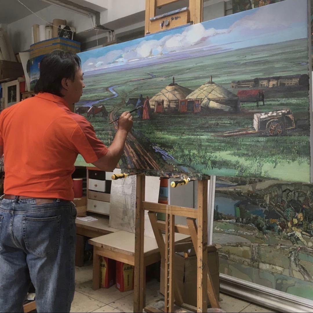 ★真作★ 文勝(ウンシュン) 無題 油絵 額付き 貴重作品