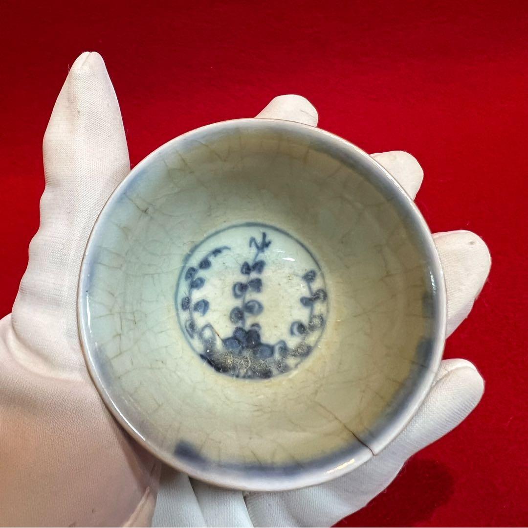 中国美術 古玩 成化年製 青花 花鳥蝶々紋樣 茶器 茶道具 古道具