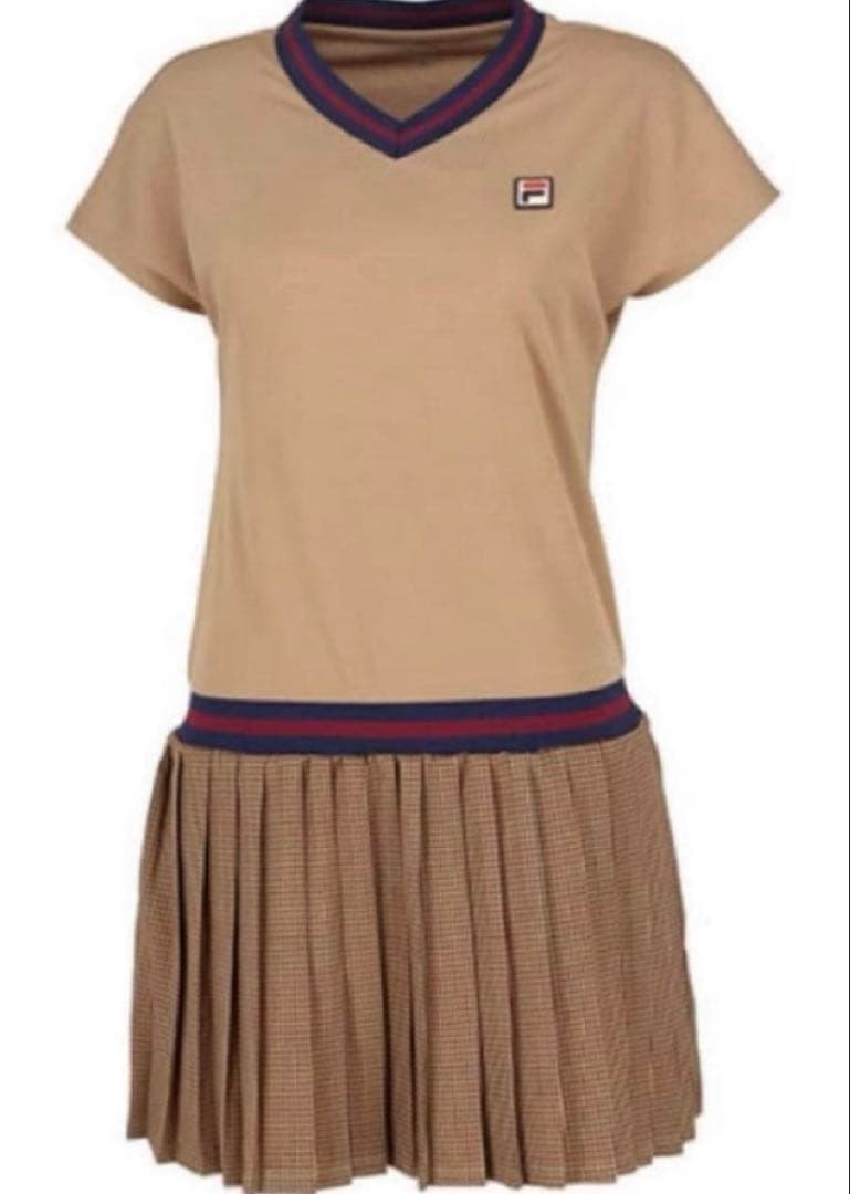 No.584 FILA ガンクラブチェックプリーツワンピ★CAMEL★