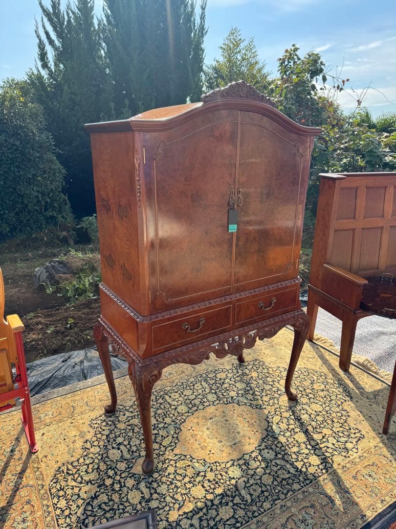 英国アンティーク カクテルキャビネット 1930年代 ウォルナット材 未使用保管