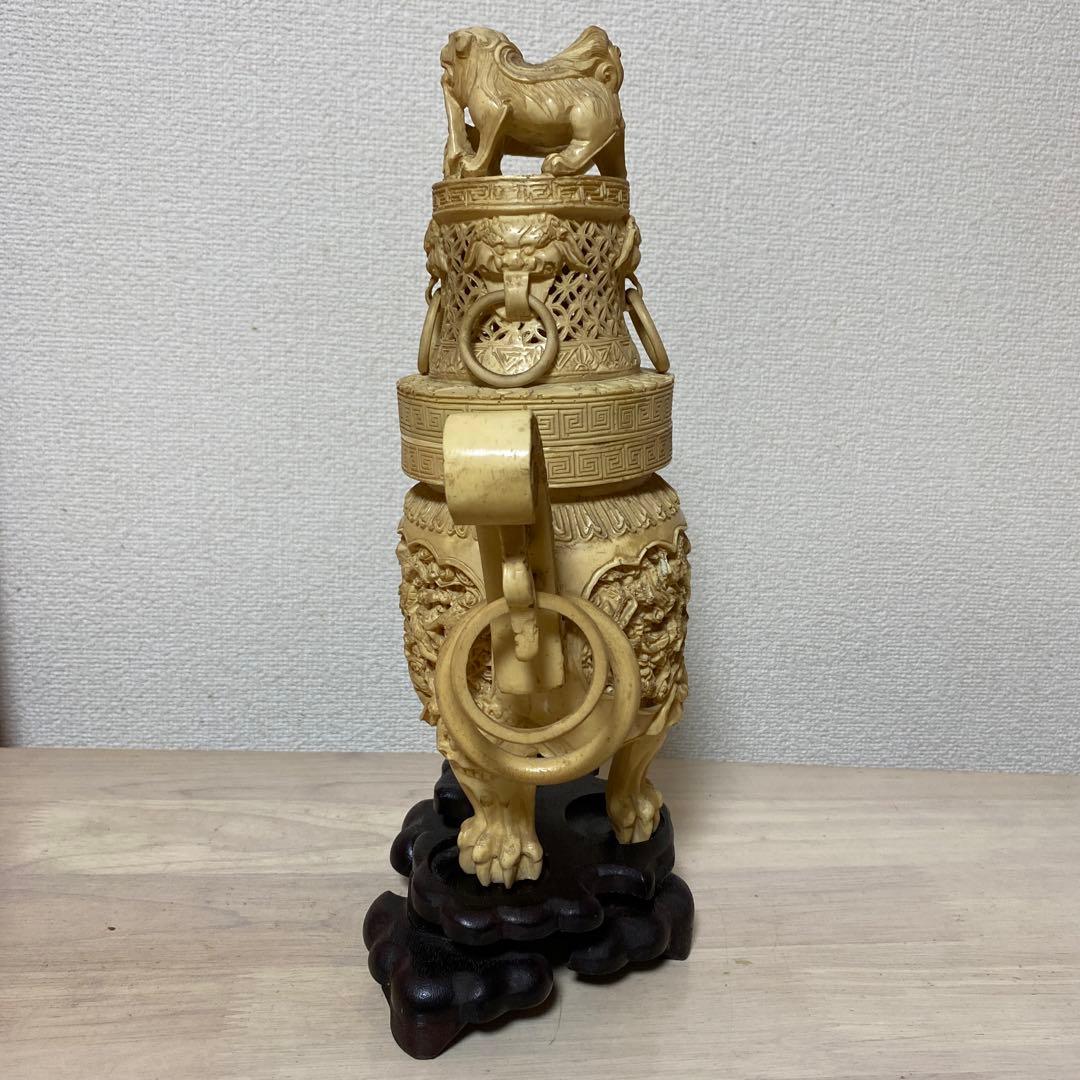 中国 香炉 アンティーク 古美術 骨董品 彫刻 匠の技 台座付 激レア 希少 壺