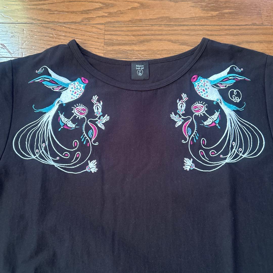 Maison book girl 首のない鳥 刺繍 Tシャツ 黒