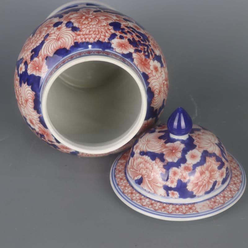 青釉裏紅万紋将軍壺 景徳鎮 陶磁器 装飾品 現代工芸品 美術品 置物