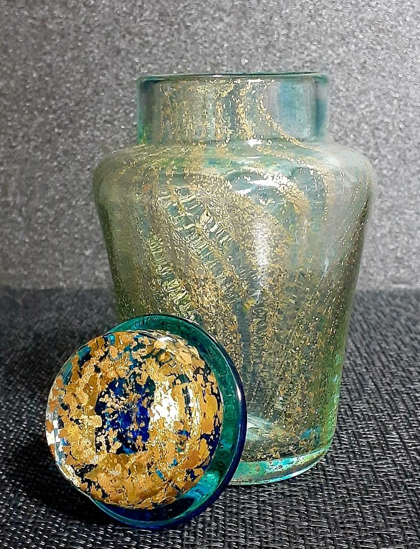 人気ガラス作家【吉本雅塵】作　池袋東武百貨店　【個展出品作品】　金彩ガラス　蓋物