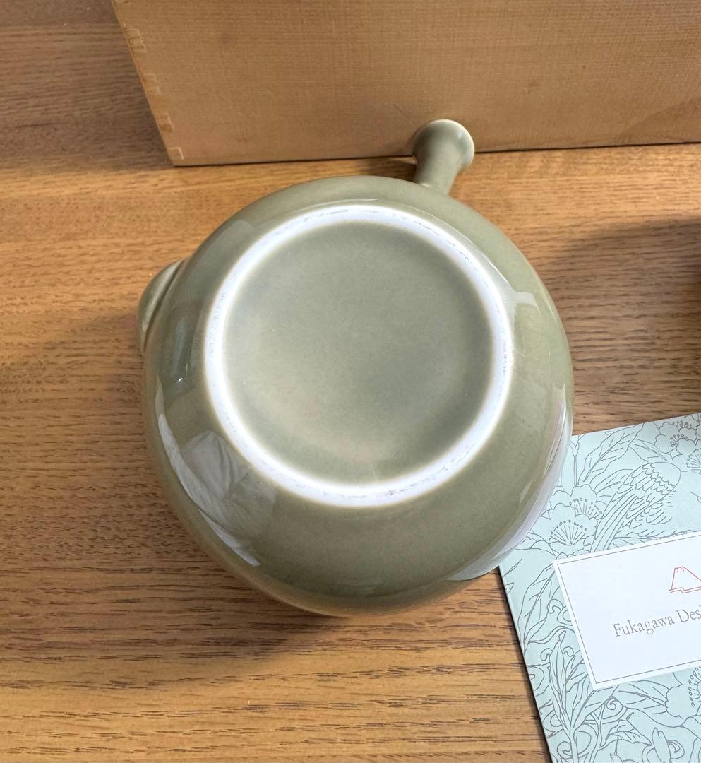 400 深川製磁　百年庵　石灰釉　急須器　未使用品　共箱　栞