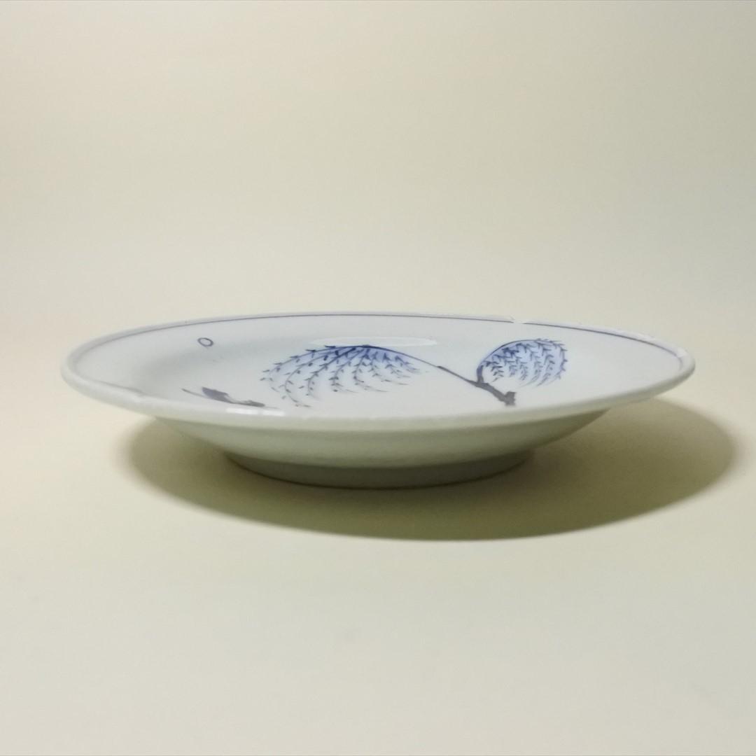 中国　明末清初　古染付　柳　人物　舟　皿　骨董品　アンティーク　j