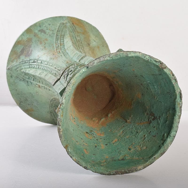 中国　古銅青銅　饕餮文　四方尊式瓶　時代箱付　V　R7775B