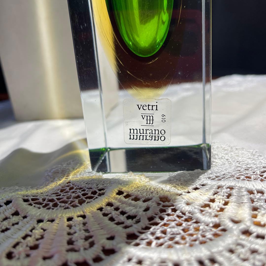 Murano Vetri グリーン ムラノ クリスタル 花器 【新品箱入】