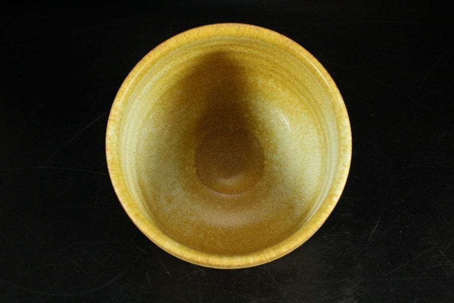 茶道具 坂野鳳洋作 黄燿 京焼 茶碗 煎茶 美品 共箱(K-YC427)