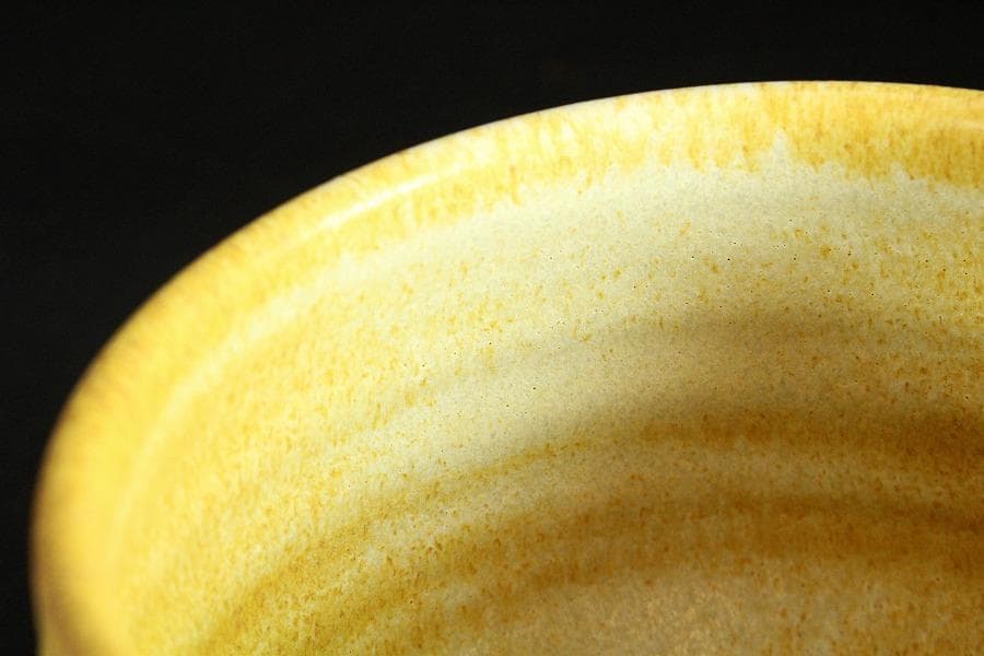 茶道具 坂野鳳洋作 黄燿 京焼 茶碗 煎茶 美品 共箱(K-YC427)