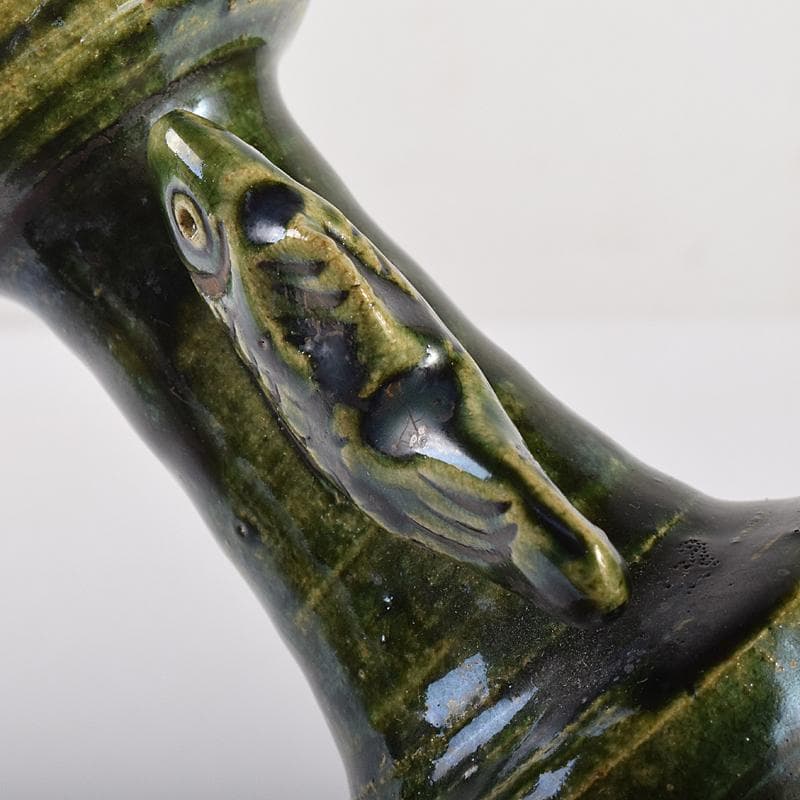 北大路魯山人作　絵織部　花入　共箱　M　R8609