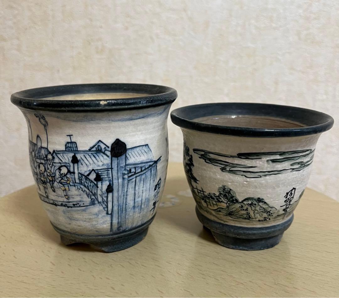 陶翠作　東海道五拾三次画　盆栽鉢