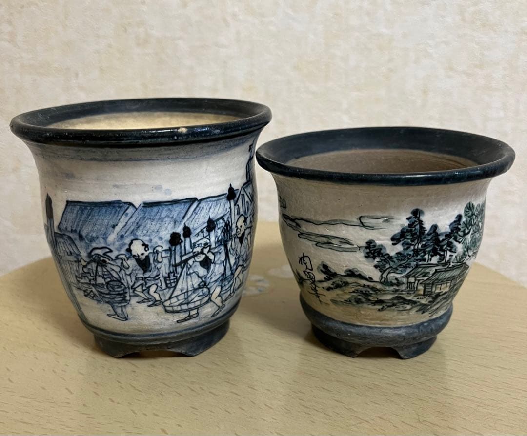 陶翠作　東海道五拾三次画　盆栽鉢