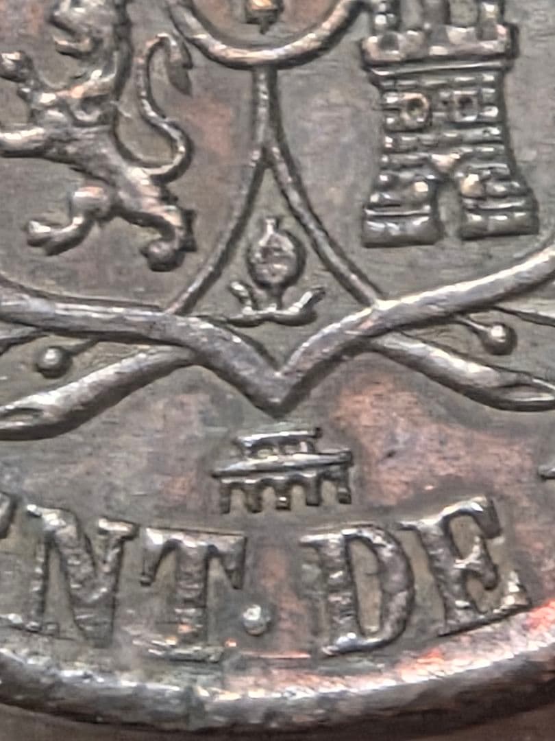 (稀少な状態)スペイン王国　イザベル2世　25レアルセント銅貨　1864