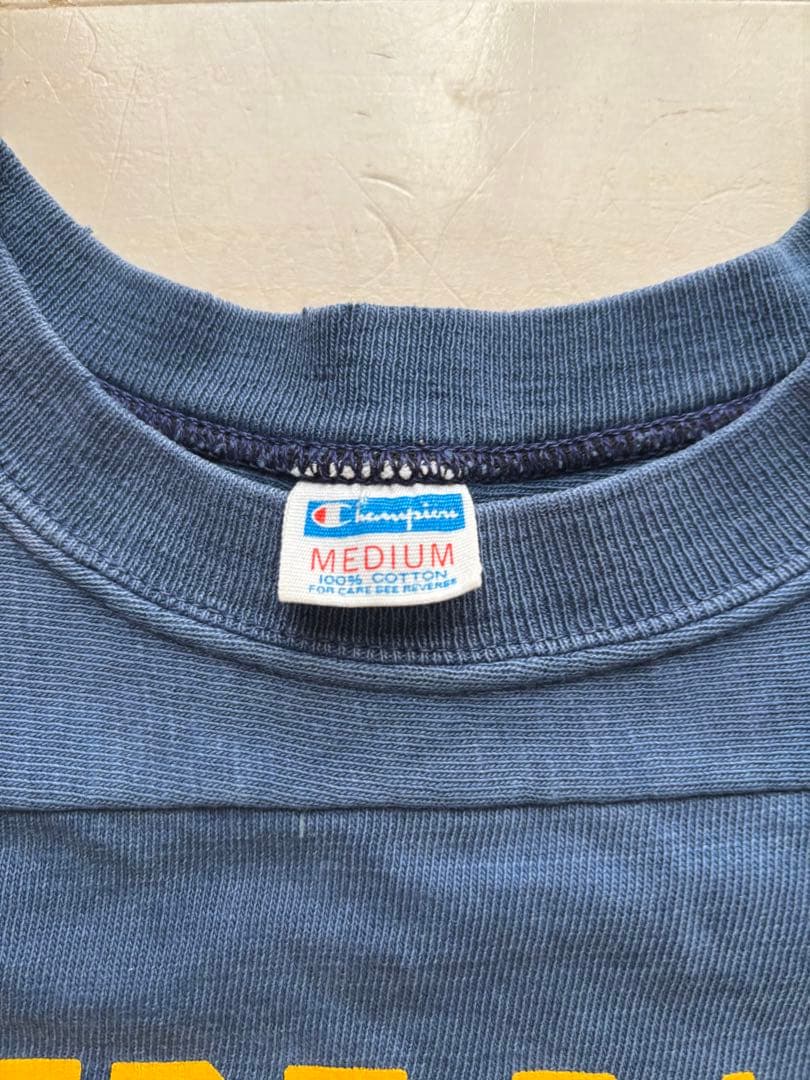 80s チャンピオン　NORTE DAME フットボール　シャツ　7部丈　ナス紺