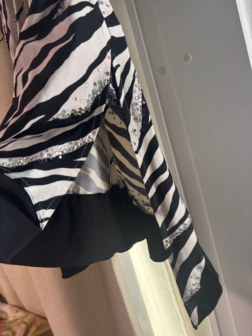 Sサイズ★黒×オフ白/ゼブラ/スワロMIX/ラテンドレス☆社交ダンス