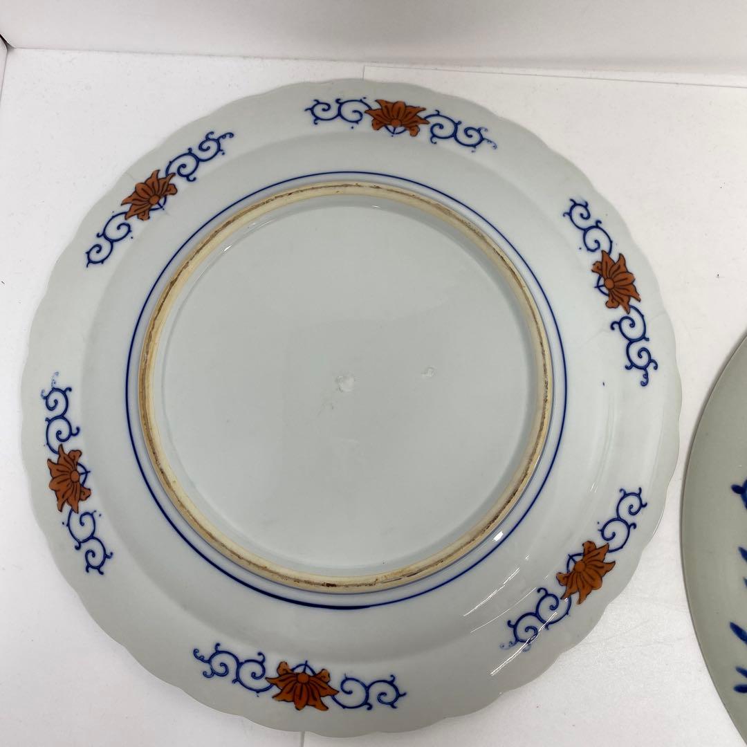 古伊万里　染錦　染付大皿4枚　美人画木箱付　タニコ　東さ7-0626⑥