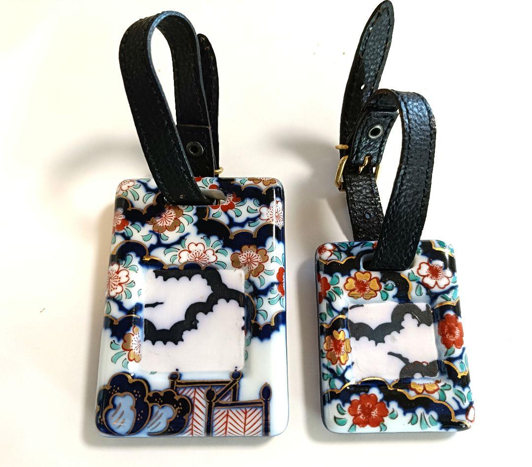 有田焼　ゴルフバッグ　ネームプレート　名札　染付古伊万里桜角型