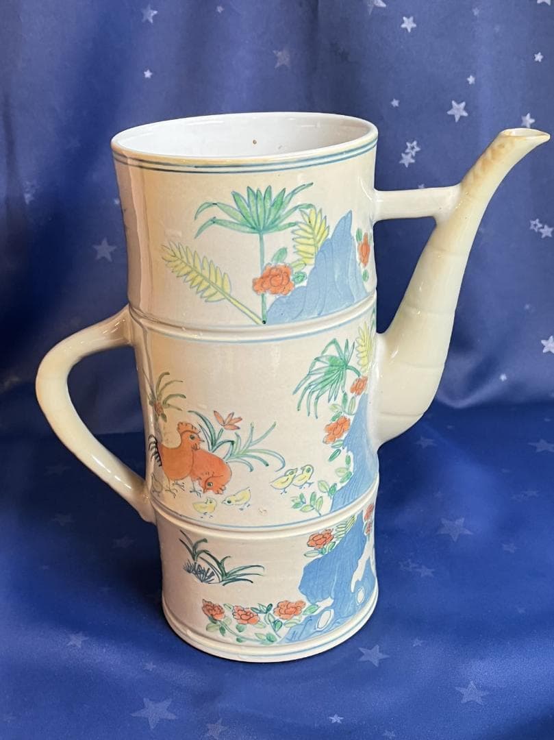 中国古玩 大清乾隆年製 鶏草花紋 茶器 水差し 置物 高さ約26.3cm 時代物