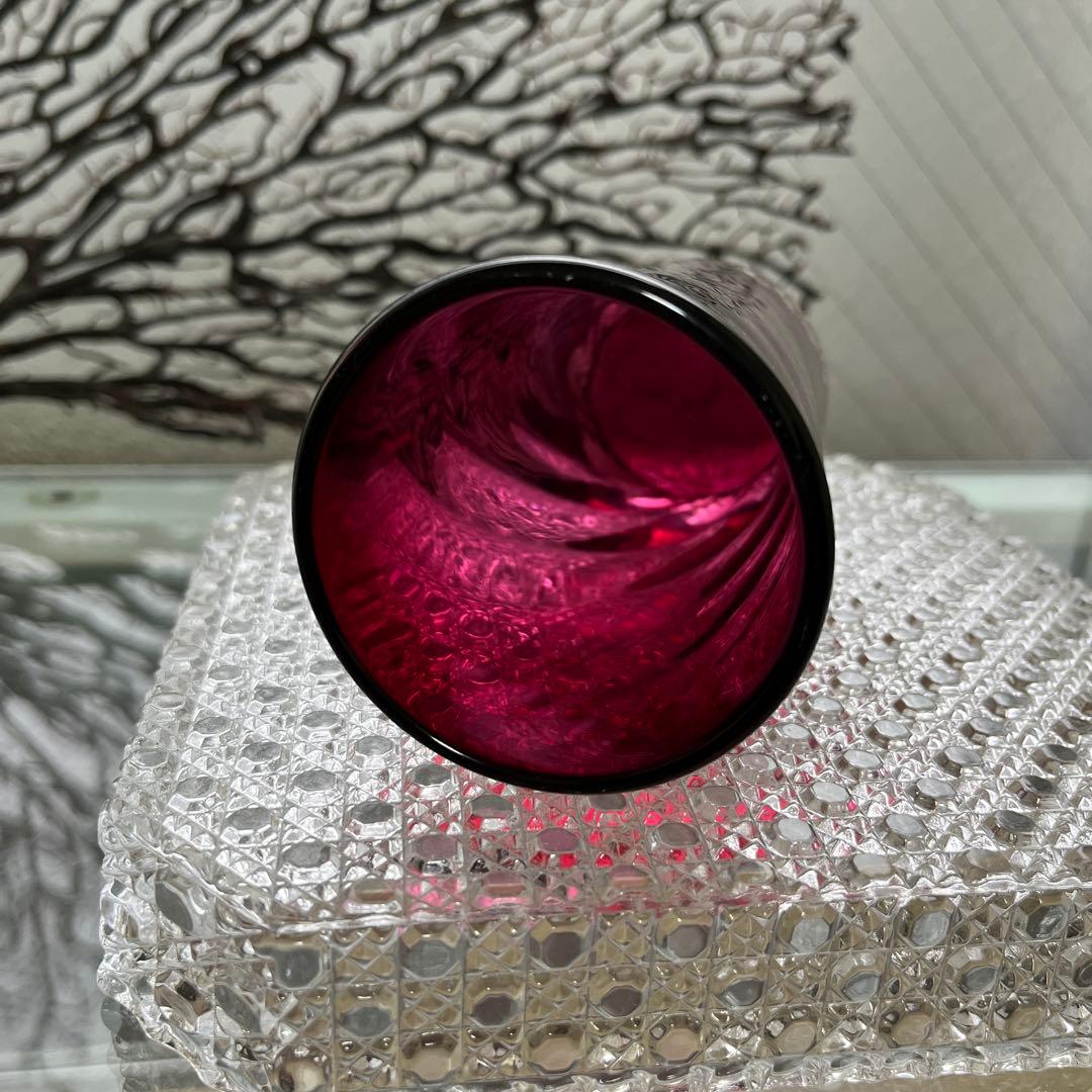 骨董　時代　希少金赤ガラス　モールガラス調　流線型ピルスナー　ビアグラス　ウラン