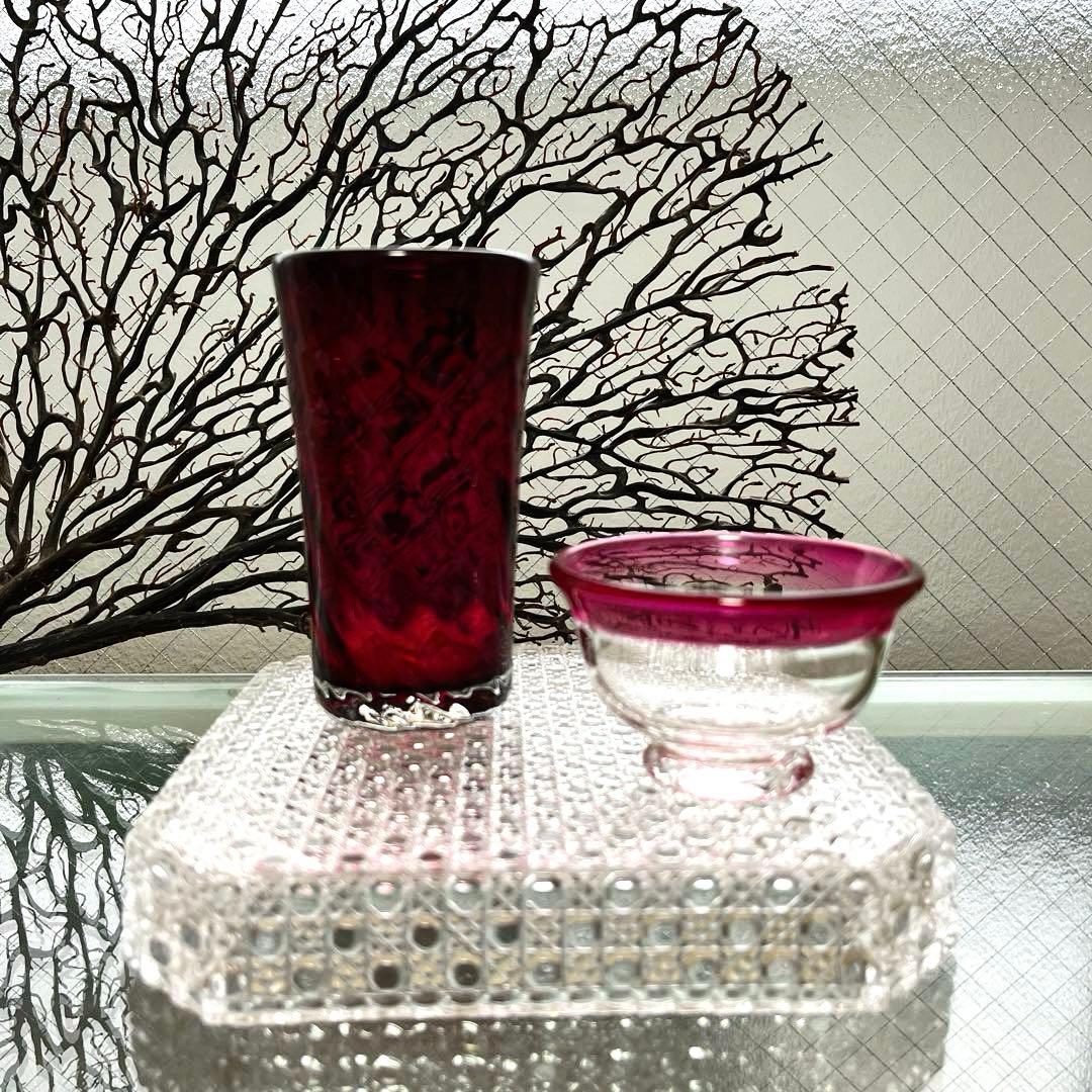 骨董　時代　希少金赤ガラス　モールガラス調　流線型ピルスナー　ビアグラス　ウラン