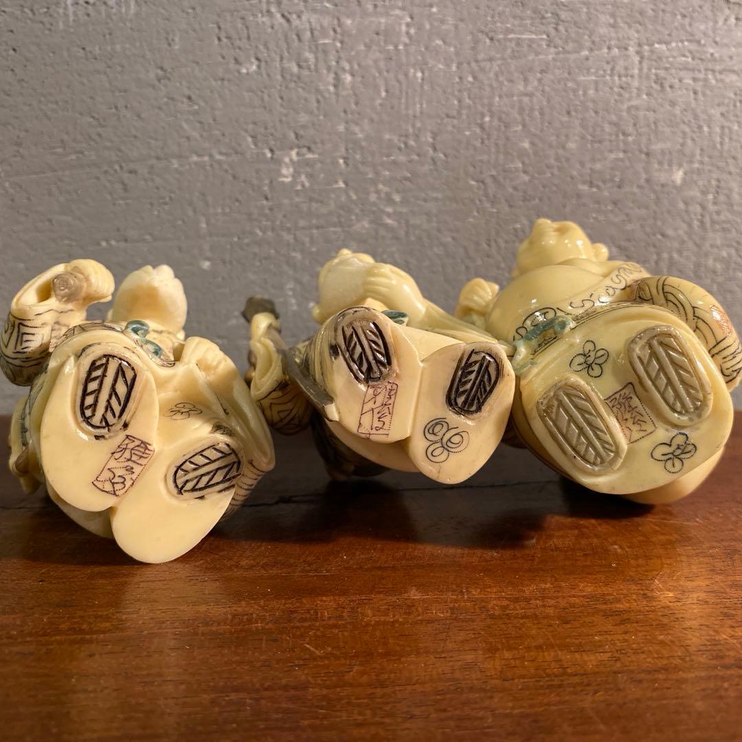 骨董品 和彫七福神 置物 置根付 オブジェ 置物 コレクション 雅俊 在銘